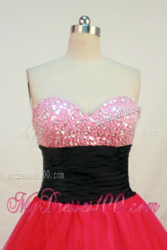 Beaded Sweetheart Red Quinceanera Gown with Black Bowknot Sash